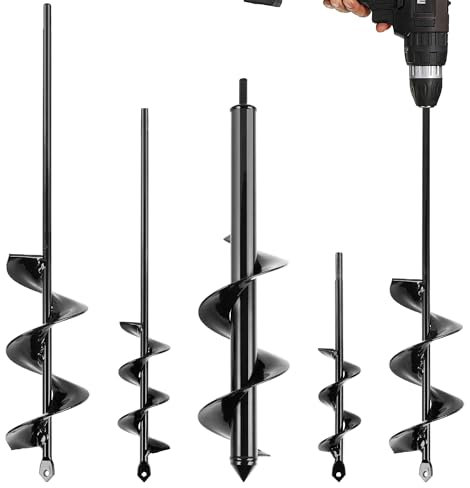 MAZING Auger Drill Bit for Planting, 4 Set Garden Ground Earth Spiral Drill Bits, Heavy Duty Bulb Planter Tool for Post Hole Digger Plant Flower Bedding Digging, Fit for 3/8 Hex Drive Drill