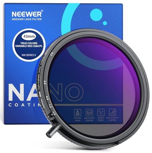 NEEWER 43mm True Colors Filtro ND Variabile ND2-ND32 e CPL, 2 in 1 Filtro Regolabile a Densità Neutra e Polarizzatore Circolare, Telaio in Vetro Ottico HD Multistrato/Alluminio