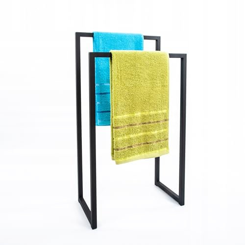 Kapaga - GESCHWEIßT - Handtuchständer - Handtuchhalter - Handtücher - Badetuchhalter - Freistehender Handtuchhalter - aus Metall - Badezimmerzubehör - Schwarz - Sofort einsatzbereit (Schwarz 2)