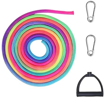 Tulov 4M Schlittenseil, Regenbogen Farbe Schlittenleine, Schlittenseil Zugseil, Schlittenleine Mit Griff, Bunte Schlitten Schnur mit Karabiner, Schlitten Zugseil für Schlitten und Rodel im Winter