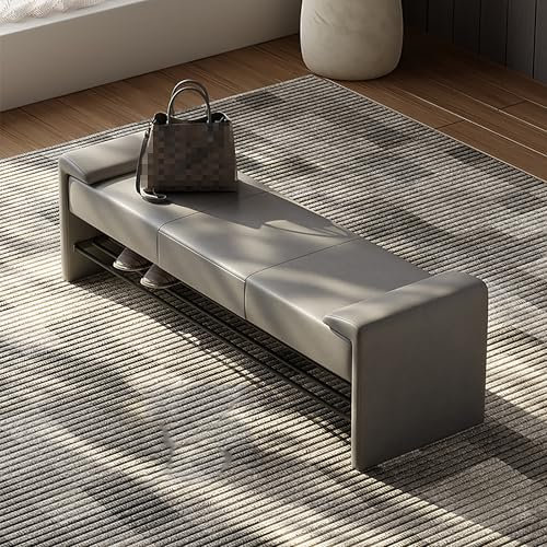 Extra Long Leather Storage Bench for King Size Bed Modern Upholstered End of Bed Ottoman Bench with Shoe Storage and Arms for Entryway Hallway and Living Room