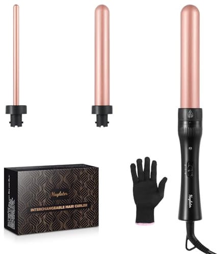 Curling Iron 3 in 1, Hair Curler Ceramic Curling Wand Set with 3 Interchangeable Barrels for Long Thick Thin Hair, Hair Styling Tools with Glove