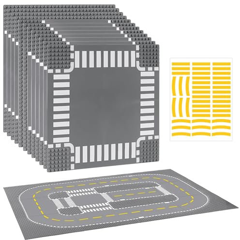 12 Pack Road Base Plates for Building, Compatible with Classic Bricks, 10” x 10” Road Plates Baseplates, Road Baseplates for City Sets (Attached DIY Stickers)