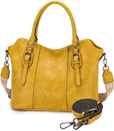 VASCHY Borsa Donna, Tote Bag Borse Donna Borsa Tracolla Donna Elegante Borsa Università Donna Borse a Mano Donna per PC Borsa a Spalla Tracolla Borsa Shopping Lavoro Ufficio Scuola Giallo