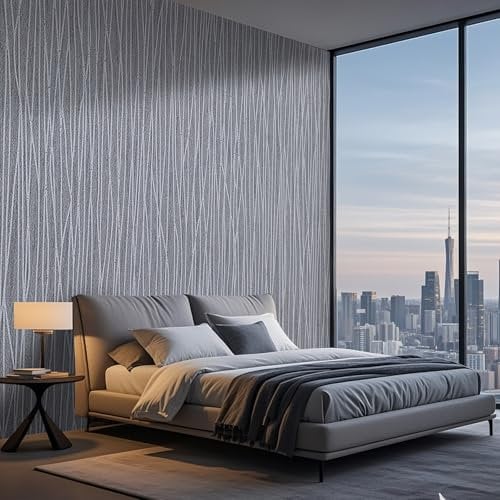 Tarwanear Dark Grey Wallpaper for Bedroom Grey Bedroom Wallpaper Plain Minimalist Embossed Striped Wall Paper Modern Geometric Design Decor Roll Kids Boys Girls Wallpapers for Bedroom Lounge