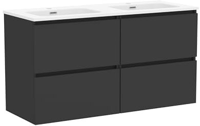 Baikal Mueble de Baño Klay. Mueble MONTADO. 4 Cajones Suspendido con Lavabo. Armario de Baño. Lavabo Ceramico. 120cm Negro.