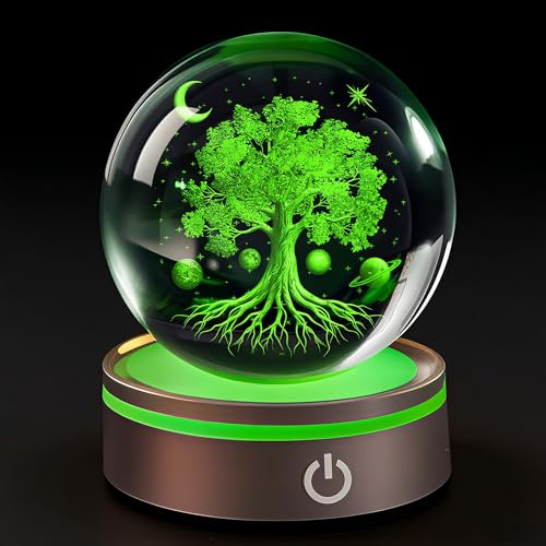 YouerCrystal Albero della vita sfera di cristallo con base a LED, galassia, spazio, astronomia, regali, pianeti, universo, globo, scienza, astrofisica, regalo, luce notturna per bambini e adulti