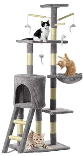 139cm Heavy Duty Cat Tree, Large Cat Climbing Tower, Tall Cat Scratching Post, Multi-Level Stable Cats Play Tower with Condos, Ladder, Sisal Scratching Posts, Plush Toy,Cats Stands Pet Activity Centre