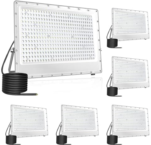 Fosingut Spot LED Extérieur 400W, 40000LM Projecteur LED Extérieur,588 LEDs IP65 Luminaire Exterieur Etanche,6500K Blanc Froid Eclairage Exterieur Murale pour Cour,Jardin,Garage,Terrasse,Entrée-6PCS