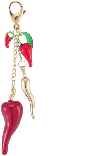 BEAMARKER Llavero de Chile Lampwork con Dije de Chile Rojo Dorado, Llavero Vegetal, Dije para Bolso de Pimienta, Colgante de Acero Inoxidable Decorativo con Cierres de Langosta de 12cm para Mujeres, H