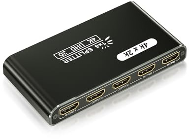 Splitter HDMI 1 ingresso 4 uscite, Spliter HDMI 4K@30Hz con 4 porte, Splitter HDMl alimentato via cavo, Duplicatore/specchio HDMI 1x4 che supporta 3D UHD 1080P per PC, Xbox, PS4, decoder, FireStick