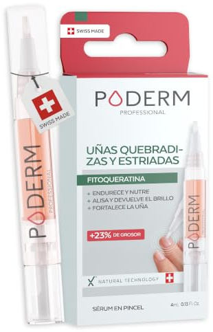 PODERM 5-in-1 Care Pen for Brittle, Ridged, Fragile, Damaged & Splitting Nails - 4 ML | Twist & Go Extra Strength Nail Hardener with Phyto-Keratin | Developed by a Podiatrist in Switzerland