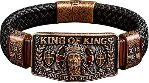 King of Kings Faith Bracelet - Adjustable Christian Wristband Gift, Christ Is My Strength Religious Inspirational Wristband, Christian Gift for Men Husband Dad