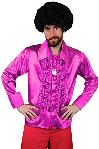 Chemise disco à volants pour homme style disco des années 70, rose, S