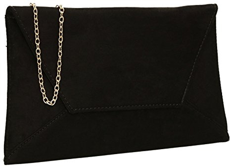 SwankySwans Dory Suedette Slim Party Prom Wedding Bridal Clutch Bag Black
