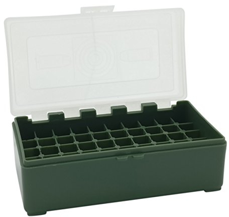 WPW Waffenpflegewelt Patronenbox aus robustem Kunstoff mit Klappdeckel für Kaliber .357 Magnum, Kaliber .38 Special, Kaliber .38 Super Auto - 50 Stück grün