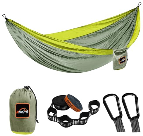 Anortrek Outdoor Hängematte 1 Person 280x140 cm [249kg Tragkraft] Ultraleicht – Camping-Zubehör mit Baumgurten, Atmungsaktive Nylon Reisehängematte für Wanderung & Garten