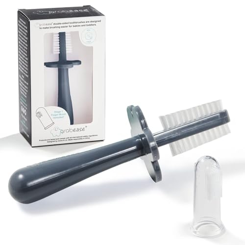 Grabease Brosse à dents double face pour bébé, brosse à dents à doigts pour tout-petits, sans BPA et sans phtalates, pour bébé et tout-petit, 1 paquet, gris