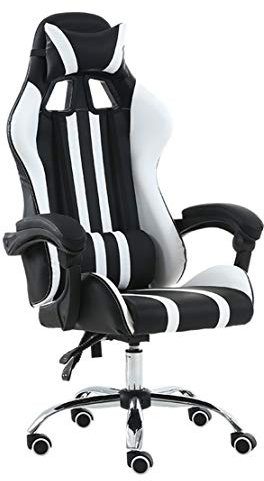 HIOD Sillas Gaming de Ordenador Ergonómica para Gamers Especial Videojuegos Cuero Sintético Reposabrazos Reposacabezas, Altura e Inclinación Ajustables,Black-White