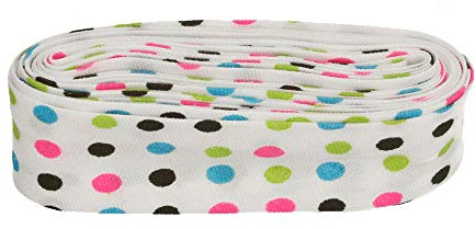 Sandras-Bastelladen Schrägband/Einfassband Baumwolle mit Muster gefalzt 3m x 20mm 003- Bunte Punkte Grün-Weiß-Schwarz