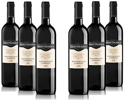 Sant'Orsola - Vino Rosso Montepulciano d'Abruzzo D.O.C. 13%, Gusto Secco e Delicatamente Tannico, 6x750 ml