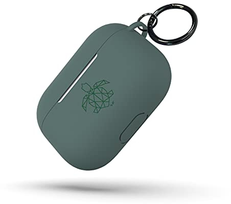 turtleandcase Silikonhülle Kompatibel mit AirPods Hülle | Stoßfeste Schutzhülle | mit Karabiner | Unterstützt kabelloses Laden für AirPods (AirPods Pro, Piniengrün)