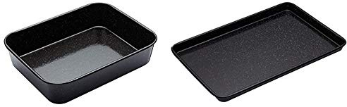 MasterClass Vitreous Enamel Roasting Tin, Induction Safe 1mm Steel, Medium (34 x 26cm) & Large Baking Tray, Scratch Resistant Vitreous Enamel and Induction Safe 1 mm Thick Steel, 39 x 27 cm