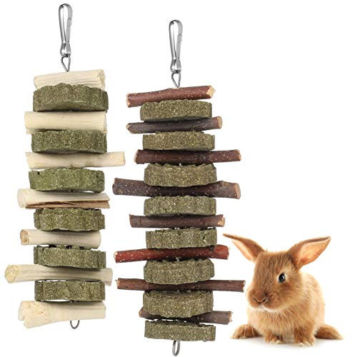 Xinzistar 2 Pièces Jouets à Mâcher pour Petits Animaux Lapins Hamsters Chinchillas Cobayes Cochons d'Inde Branches de Pommier Naturel
