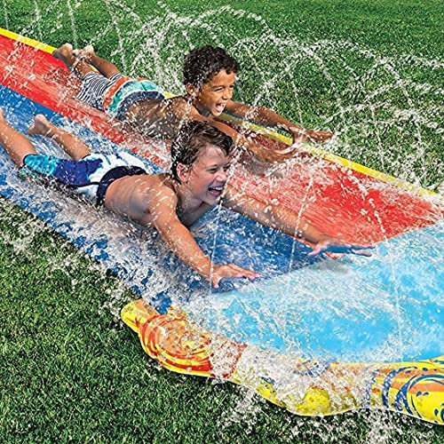 Toboggan d'eau - Toboggan à eau pour enfants - Toboggan à double voie - Toboggan à eau gonflable pour enfants - Piscine extérieure - Jouet gonflable d'extérieur avec arroseurs d'eau