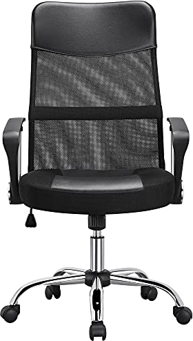 Yaheetech Bürostuhl mit hoher Rückenlehne, Schreibtischstuhl mit Wippfunktion, Chefsessel mit Kopfstütze und Armlehne, Office Chair, Gaming Stuhl Mesh Netz Schwarz