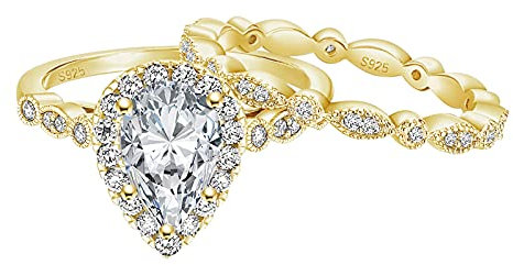 EAMTI 1,5 Karat 925 Sterling Silber Brautring Sets Tropfenform CZ Verlobungsringe Vintage Birne Versprechen Ringe Marquise Eheringe für Frauen Größe 4-11, Metall, Zirkonia