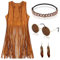 YADODO Hippie Kostüm Damen Set Fransen ärmellos Weste Hippie Kleidung 60er 70er Jahre Bekleidung Damen Mädchen Disco Outfit Cowgirl Kostüm Braun Weste Bolero Karneval Fasching Frauen(S)