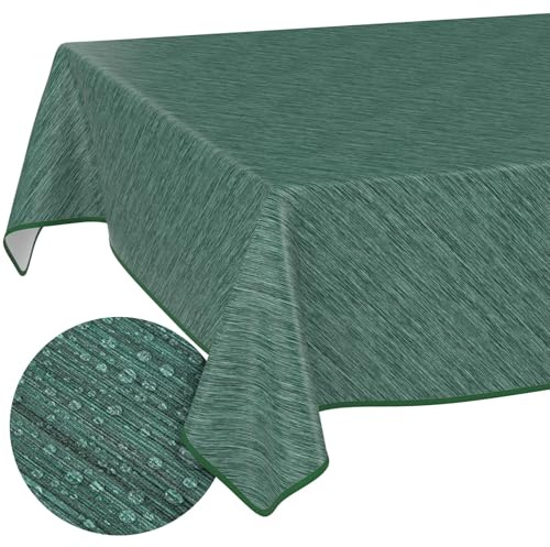 Tischdecke abwaschbar Wachstuch Wachstuchtischdecke Gartentischdecke Leinen-Optik Pflegeleicht Wasserabweisend 140 x 140 cm (Rechteckig) Grün mit Saum