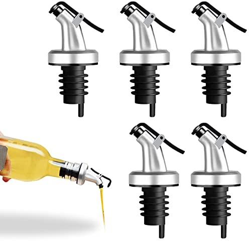 5Pcs Oil Pourer Spout,Bottle Pourers for Spirits,Wine Dispenser Pourer for Olive Oil Vinegar Bottles,Glass Oil Bottle Spouts Spirit Pourers Leakproof Wine Liquor Spirits Bottle Speed Pourer Spout