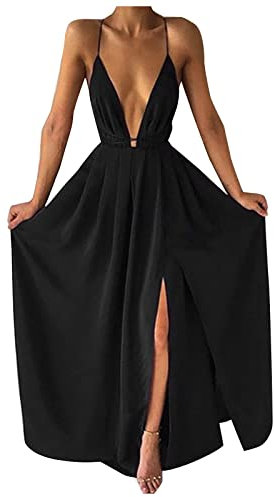 Robe Femme bretelle décolleté plongeant volant fendue cotes tulle dos nu col v Plage Club Cocktail Mariage Sexy Vintage Soiree Mi Longue Retro Ceremonie Chic Fluide Taille Haute Elegant Boheme Ete