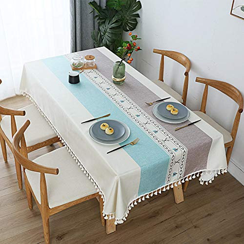 Qkoimpnrd Tischdecke für Kindergeburtstag und Mottoparty Baumwolle und Leinen Atmungsaktiv Kinder Geburtstag Party Table Cover Blaubraun 130 × 220 cm