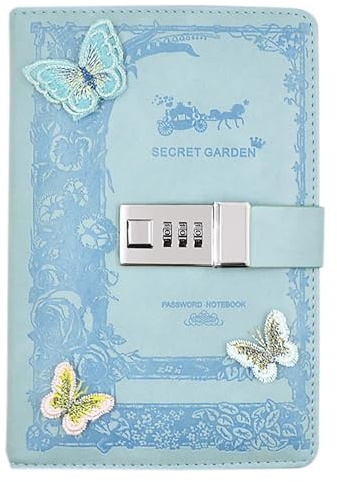 NectaRoy Lockable Diary, PU Leather Password Notebook Agenda(Butterfly decor), B6 Secret Travel Journal with Lock for Office School Supplies Student Stationery Birthday Gift, 200x135mm