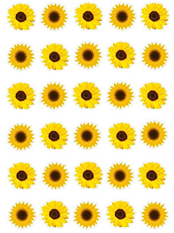 30 Sunflower Heads Stand Up Edible Rice Wafer Paper Cupcake Toppers for Birthday Cake Celebration - Yellow Flowers
