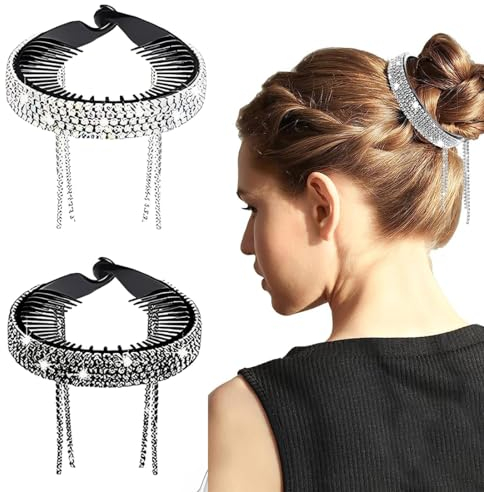 Clyhon 2 Stücke Französische Bananen-Kamm Fischschwanz Haarspange Kämme und Runde Bananen-Klammern Flexible Pferdeschwanz-Halter Clips Haar-Styling-Zubehör für Frauen Mädchen