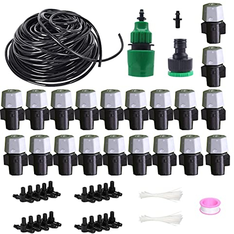 HUAZIZ Sistema de Riego por Goteo,20 meter Kit Riego Automatico con Boquillas Ajustables, Riego Plantas Riego por Goteo para Macetas, Jardín, Césped, Invernadero, Lecho de Flores