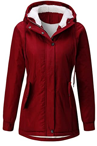 MNRIUOCII Jacke mit Kapuze Trench Manteln für Frauen, dicke Winter-Outwear-Pelze Daunenjacke Lack