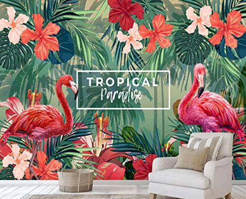 Papier Peint Panoramique 3D Flamant Rose De Plante Tropicale Dessiné À La Main Décoration Murale Trompe L'Oeil Salon Chambre Art Mural Taille personnalisée