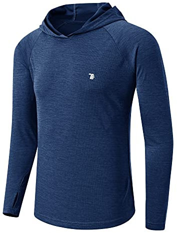 Rdruko Mens Running Training Top Long Sleeve with Thumb Holes Breathable Quick Dry Sport Outdoor Hiking Fishing UV Protection T Shirt Blue S