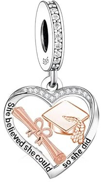 M&S She Believed She Could So She Did Graduation Charm Bead Pendant, 925 Sterling Silver Dangle Charm, Compatible With Pandora & European Bracelet …
