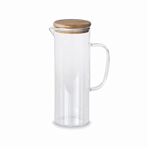 Lacor - 61953 - Jarra de Vidrio Borosilicato - Tapa bambú - Filtro Colador - Perfecta para el Agua, Limonada, Café Helado, Té - Apta para el Lavavajillas - 1L.