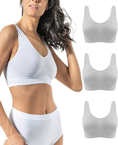 Risalti Wireless Bras for Women 3 Pack - Seamless, Non-Wired, Light Support, White, L-XL