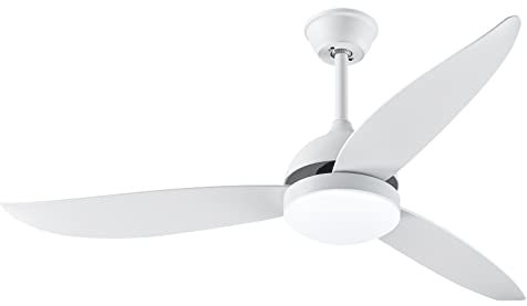 Drumm Ventilateur de plafond avec lumière et télécommande,Pales en bois naturel épaissies,Silencieux,Moteur en cuivre,3 vitesses,3 luminosité,Φ132 cm,Blanc