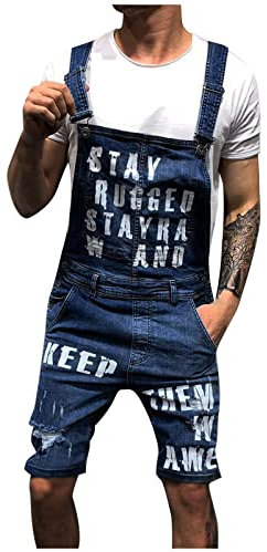 Arbeitshosen Männer Latzhose Playsuits Jeanshose kurze Hose Briefdruck Herren Jeans Latzhose Jeanshose Herren Jeans Latzhose Hosenträger Overall Pants Retro Jumpsuit Arbeitshose Arbeitslatzhosen
