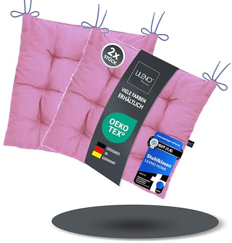 LILENO HOME 2er Set Stuhlkissen 22 Malve (40x40x6 cm) - Sitzkissen für Garten, Küche oder Esszimmer - UV-beständige Indoor u. Outdoor Stuhlauflage als Stuhl-Kissen (Linda FUM)