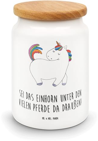 Mr. & Mrs. Panda Vorratsdose Einhorn Stolzieren - Geschenk, Einhorn Deko, Frischhaltedosen, Einhörner, Vorratsdosen Keramik, Aufbewahrungsbehälter,